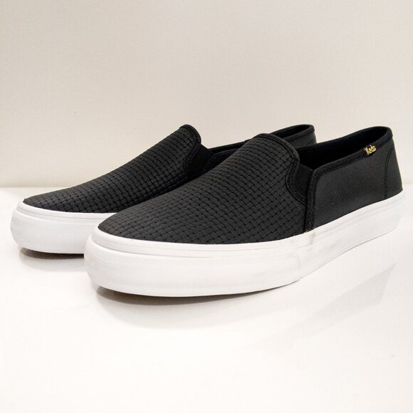 Keds Women's Double Decker Emboss Leather Sneaker Black 8.5 M US Slip-On NWOT - Picture 1 of 3